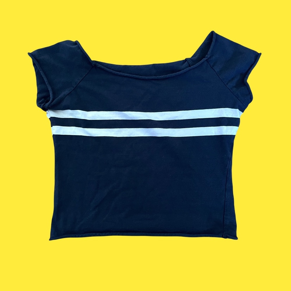 brandy melville navy and white striped crop top